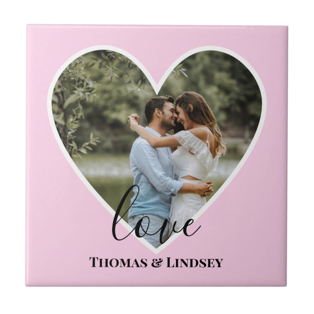 Anpassningsbar Foto Rosa Heart Ram Modern Calligra Kakelplatta (Framsidan)