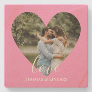 Anpassningsbar Foto Rosa Heart Ram Modern Calligra Stenunderlägg