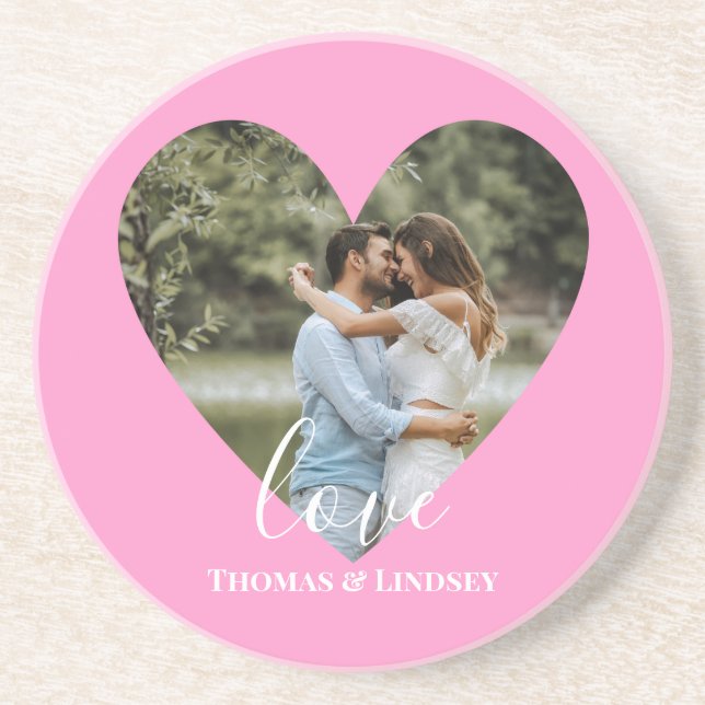 Anpassningsbar Foto Rosa Heart Ram Modern Calligra Underlägg (Framsidan)