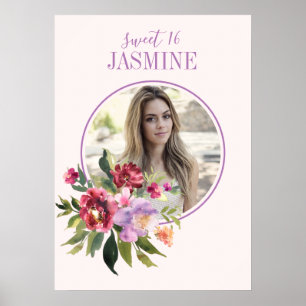 Anpassningsbar Foto  Rosa Vattenfärgad Blommigt fö Poster