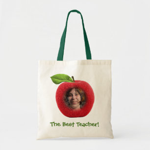 Anpassningsbar Foto & Text Apple Ansikte Tote Bag Tygkasse