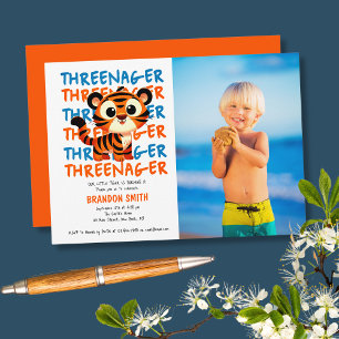 Anpassningsbar Foto Threenager Boy 3rd Birthday Pa Inbjudningar