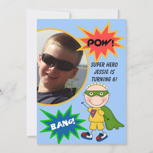 Anpassningsbar Foto Toppen Hero Blond Boy Birthday Inbjudningar (Framsida)