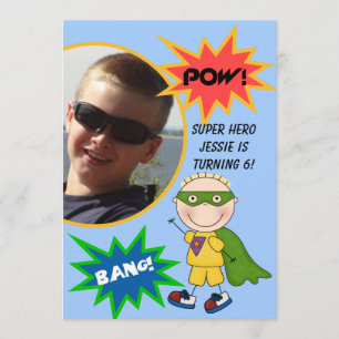 Anpassningsbar Foto Toppen Hero Blond Boy Birthday Inbjudningar