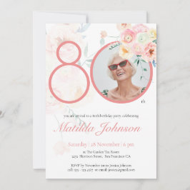 Anpassningsbar Foto Watercolor Blommigt Rosa 80:e Inbjudningar