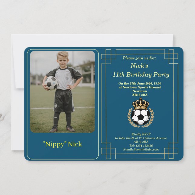 Anpassningsbar fotobarn fotboll födelsedagsinbjuda julkort (Framsida)