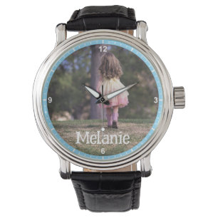 Anpassningsbar Fotobildmall Blue Gräns Ram Kids Armbandsur