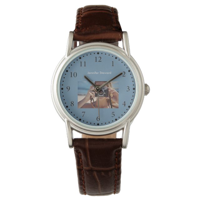 Anpassningsbar fotoblå foto armbandsur (Framsida)