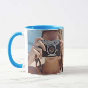 Anpassningsbar fotoblå foto mugg