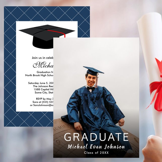 Anpassningsbar Fotoblått Studenten-inbjudningsklas Inbjudningar (Custom Photo Blue Graduation Class of Invitation)