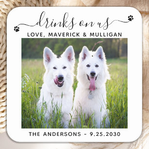Anpassningsbar Fotodrycker på USA Hund Pet Bröllop Underlägg Papper Kvadrat