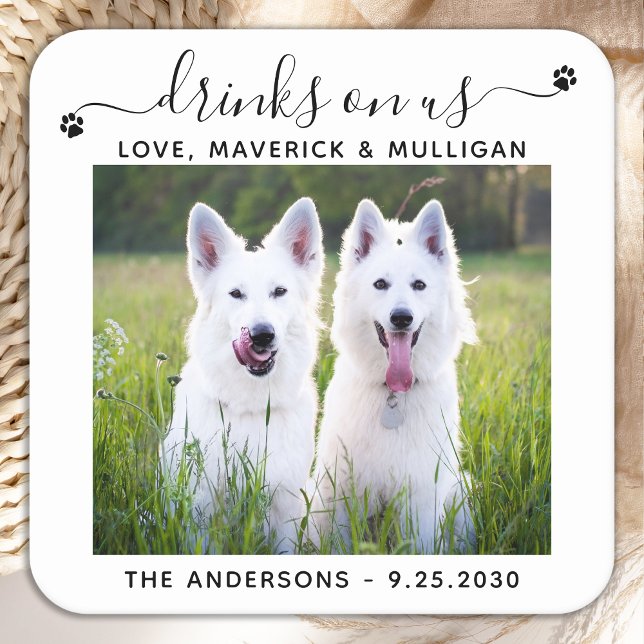 Anpassningsbar Fotodrycker på USA Hund Pet Bröllop Underlägg Papper Kvadrat (Skapare uppladdad)