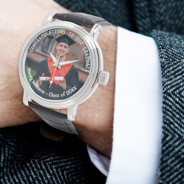 Anpassningsbar fotohållare för examensfirande armbandsur (An elegant watch to celebrate a graduation, with custom photo, name and year)