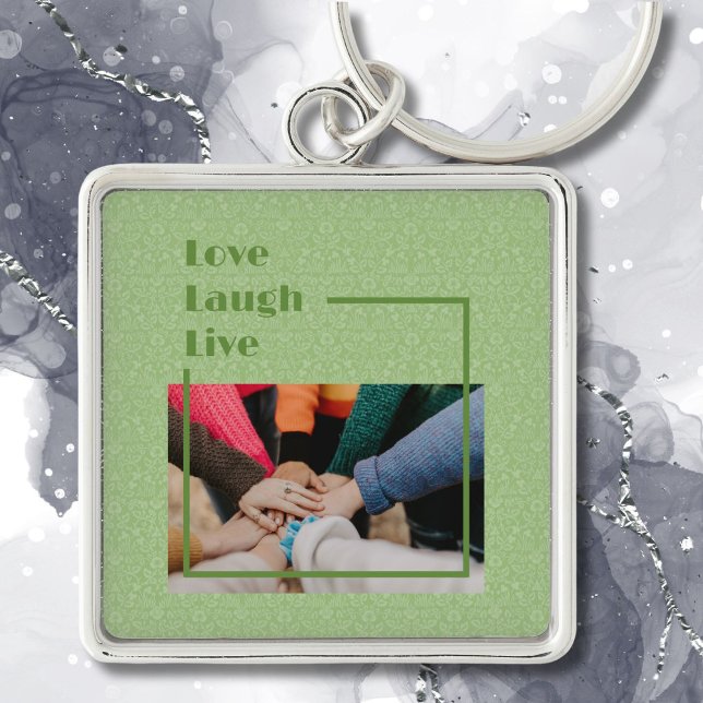 Anpassningsbar Fotoinspirationsgåvor för Grönt av  Fyrkantig Silverfärgad Nyckelring (Custom Photo Inspirational Gifts for Women)
