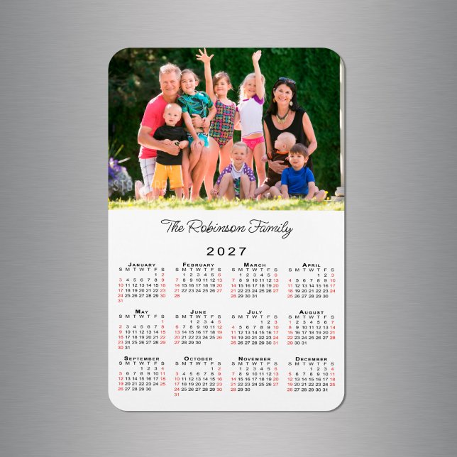 Anpassningsbar Fotokalender 2027 Magnet (Customizable Photo Name 2027 Calendar Magnet in situ)