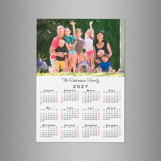 Anpassningsbar Fotokalender Magnet 2027 (Customizable Photo Name 2027 Calendar Magnet in situ)