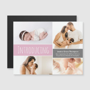 Anpassningsbar Fotokollage Introduktion till flick Magnetisk Inbjudningskort