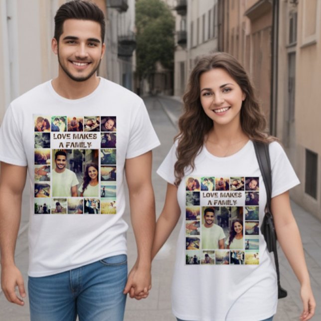 Anpassningsbar Fotokollage och text T Shirt (Custom Photo T-shirt collage with personalized text. Keeping good memories alive.)
