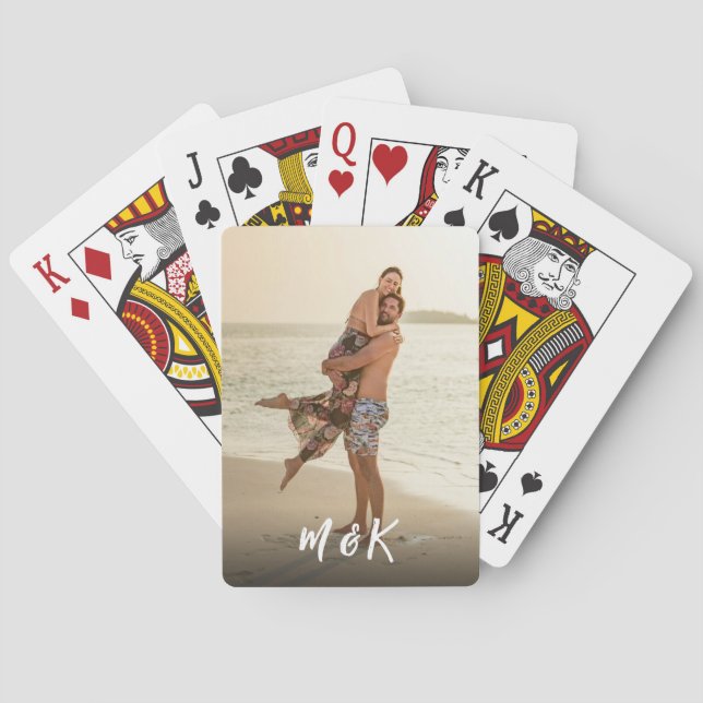 Anpassningsbar Fotomodern skriptmonogram Casinokort (Baksidan)