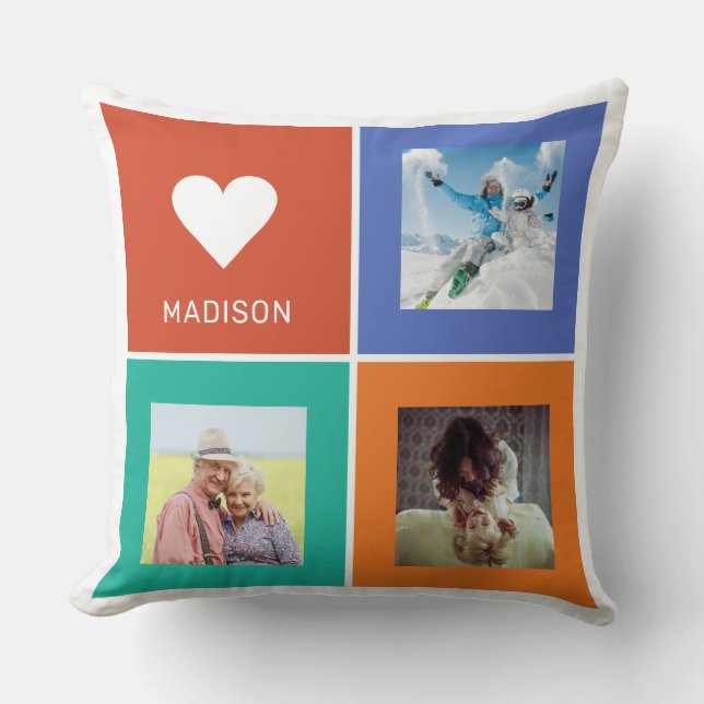 Anpassningsbar foton och namn Färg-fyrkanter Kudde (Framsida)