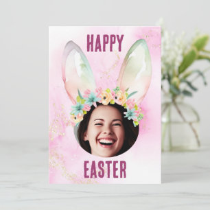 Anpassningsbar fotopastel för Glad påsk bunny öron Julkort