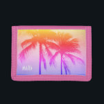 Anpassningsbar fotoplånbok med regnbåge i handflat<br><div class="desc">Anpassningsbar fotoplånbok med regnbåge i handflatan träd. Tropiska strandbilder med personlig namn eller monogram brev. Rosa eller anpassningsbar färg. Coola Birthday presentidé för manar,  kvinnor och barn. Kin- och penningplånböcker för honom och henne. Överför din egen bild som tillval.</div>