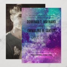 Anpassningsbar Fotorökare Galaxy-bröllopsinbjudan