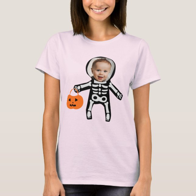 Anpassningsbar fotoskelett bus eller godis Hallowe T Shirt (Framsida)