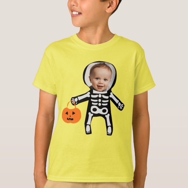 Anpassningsbar fotoskelett bus eller godis Hallowe T Shirt (Framsida)