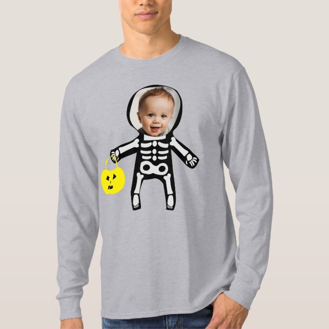 Anpassningsbar fotoskelett bus eller godis Hallowe T Shirt (Framsida)