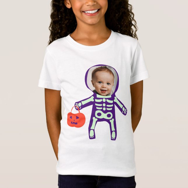 Anpassningsbar fotoskelett bus eller godis Hallowe T Shirt (Framsida)