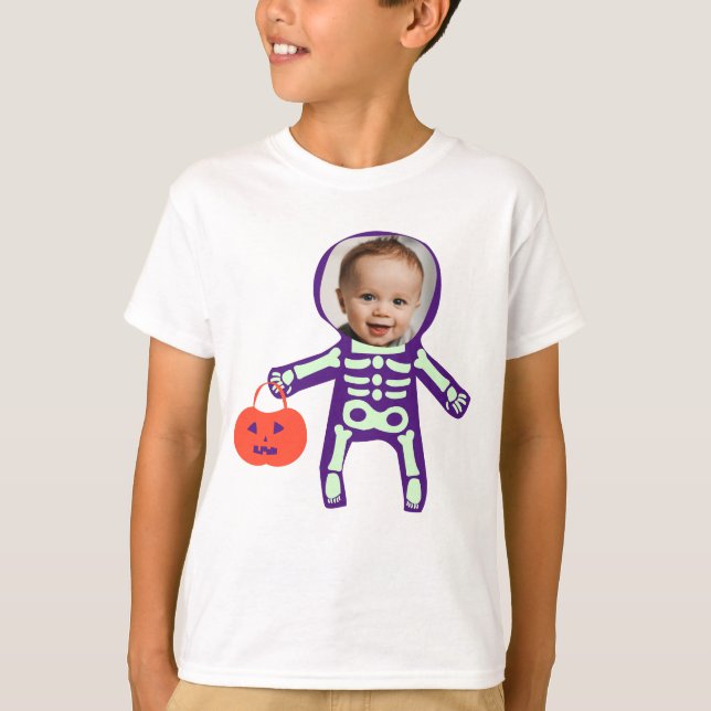 Anpassningsbar fotoskelett bus eller godis Hallowe T Shirt (Framsida)