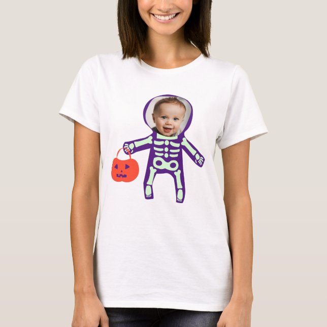 Anpassningsbar fotoskelett bus eller godis Hallowe T Shirt (Framsida)