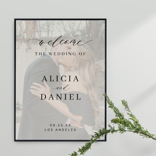 Anpassningsbar-fotoskript elegant bröllop välkomst poster (Skapare uppladdad)