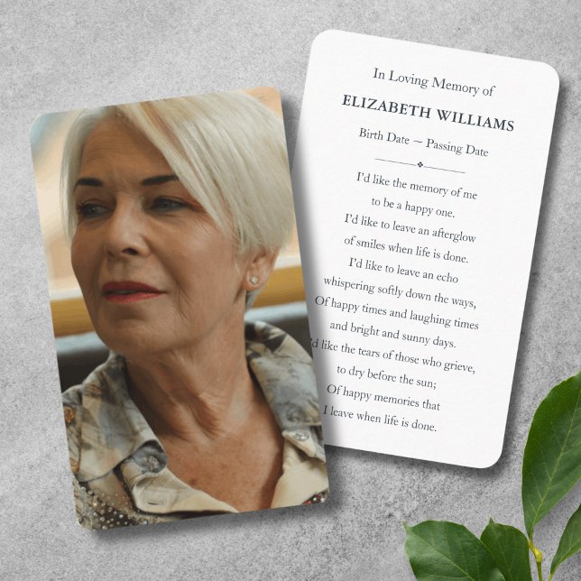 Anpassningsbar Fotosympati - funktionellt minnesko Visitkort (Photo Memorial Prayer Card)