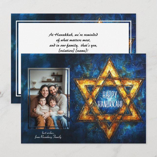 Anpassningsbar fotot Lycklig Hanukkah ✡️, David Po Julkort (Fram/baksida)
