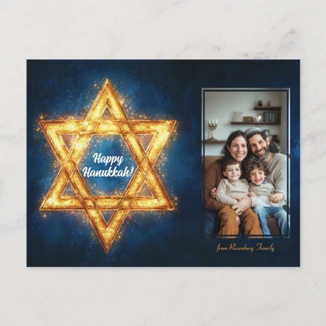 Anpassningsbar fotot Lycklig Hanukkah ✡️, David-st Vykort (Framsida)