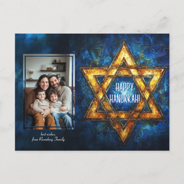 Anpassningsbar fotot Lycklig Hanukkah ✡️, David-st Vykort (Framsida)