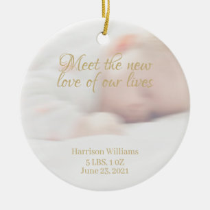 Anpassningsbar fotot namn Baby Birth Anouncement C Julgransprydnad Keramik