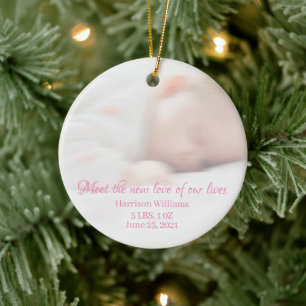 Anpassningsbar fotot namn Baby Birth Notification Julgransprydnad Keramik