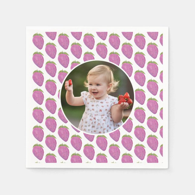 Anpassningsbar-fotot rosa Berry First Födelsedagsf Pappersservett (Framsidan)
