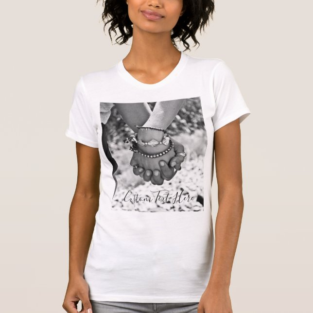 Anpassningsbar fotot-skift med text t shirt (Framsida)