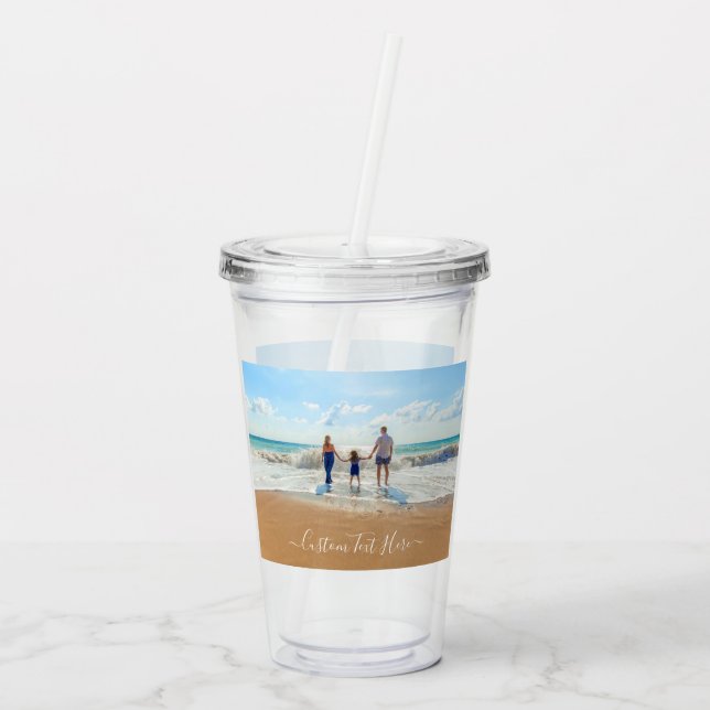 Anpassningsbar Fototext - akryl Tumbler dina foton Take Away Mugg (Baksida)