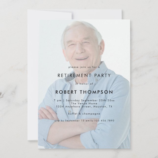 Anpassningsbar Fototextöverlägg Pension Party Inbjudningar (Framsida)