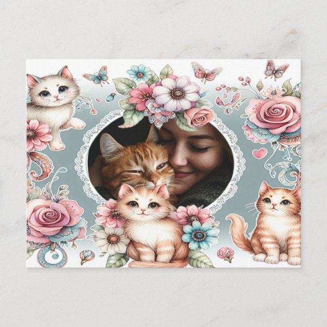 Anpassningsbar Fotovykort för katt Mamma och Djurä Vykort (Framsida)