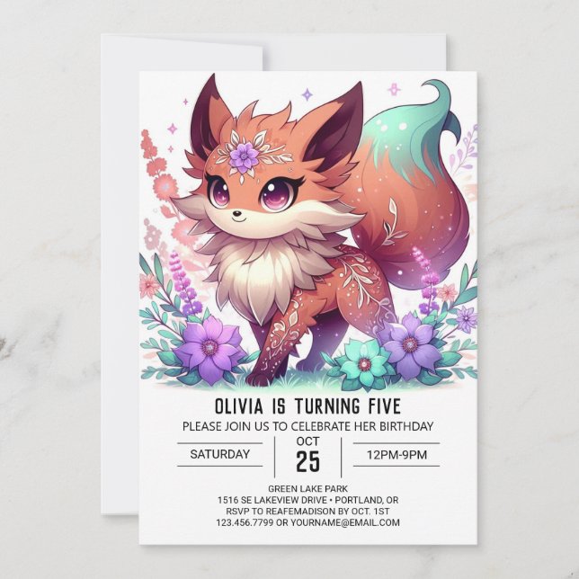 Anpassningsbar Fox Digital Birthday Inbjudningar (Framsida)