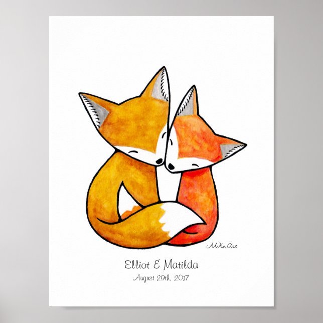 Anpassningsbar Fox Wall Art Unik Bröllop Gift för  Poster (Framsidan)