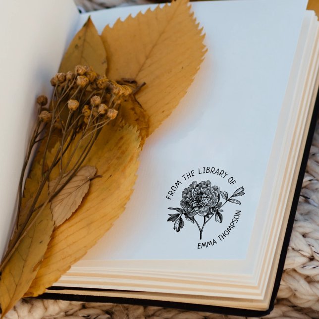 Anpassningsbar från Bibliotek, Botaniska Peony Bok Stämpel (Skapare uppladdad)