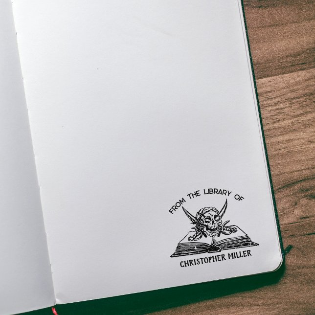 Anpassningsbar från Bibliotek vid, Pirat Skull Bok Stämpel (Skapare uppladdad)