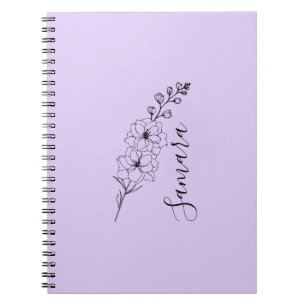 Anpassningsbar från juli Delphinium Birth Flower G Anteckningsbok